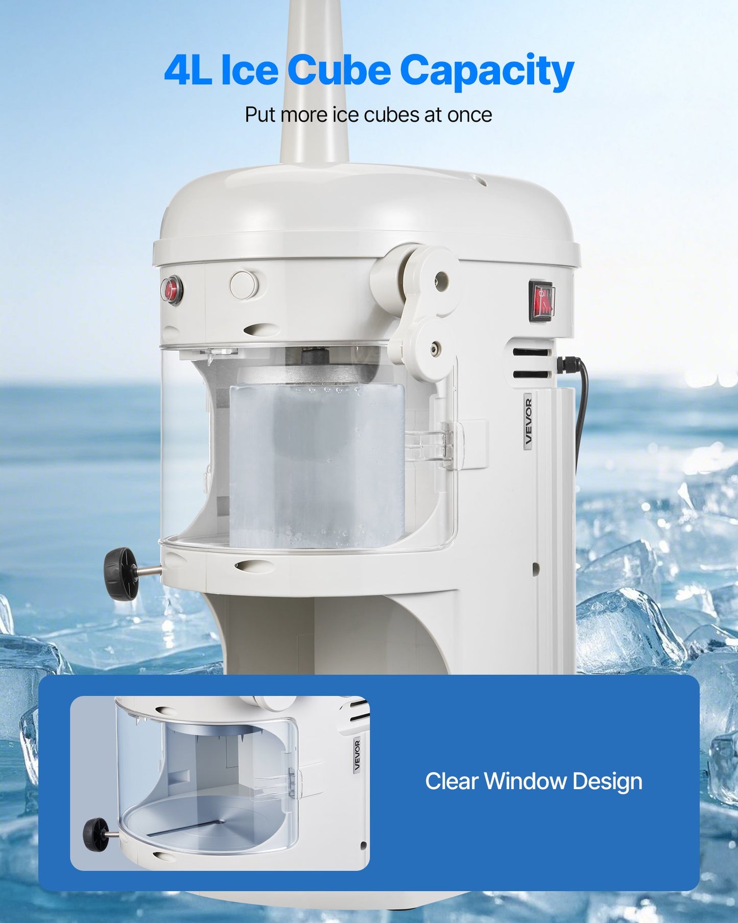 Commercial Fluffy Ice Shaver Machine 220LBS/H Electric Ice Crusher White