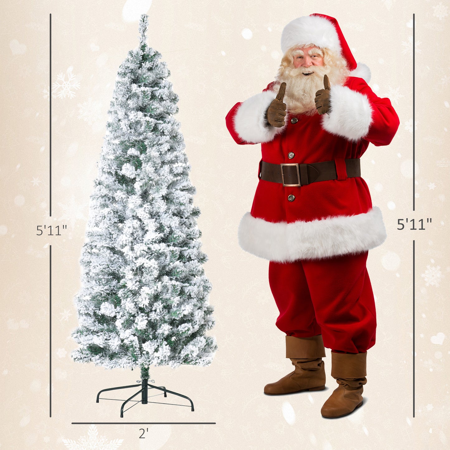 6ft Pre-Lit Snow-Flocked Slim Artificial Christmas Tree - Green