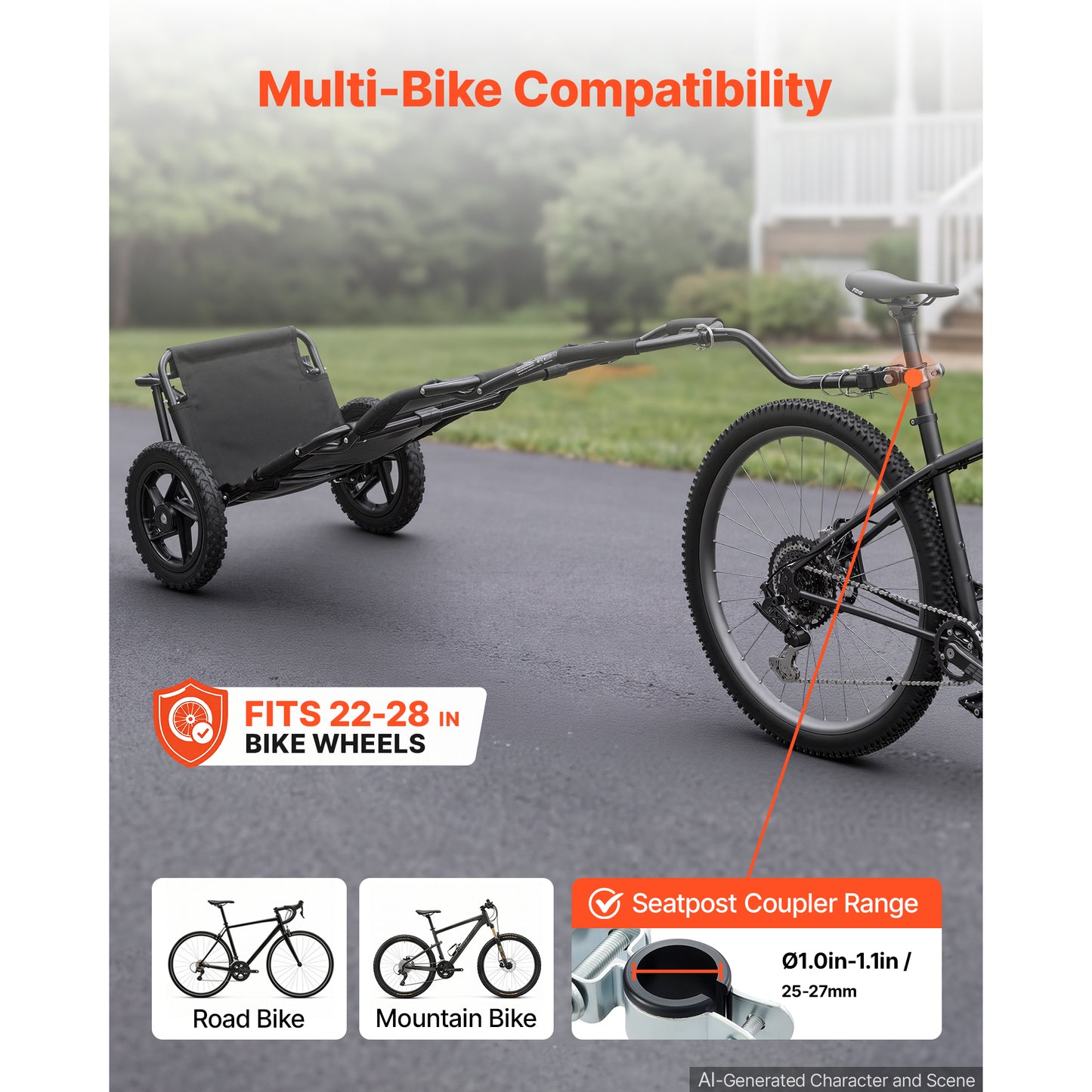 Bike Cargo Trailer 60Lb Capacity Foldable Bicycle Wagon with 12-Inch Wheels