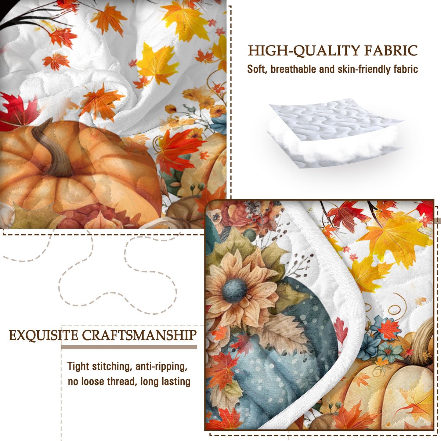 Pumpkin Print Quilt Set - Autumn Theme Bedding Set
