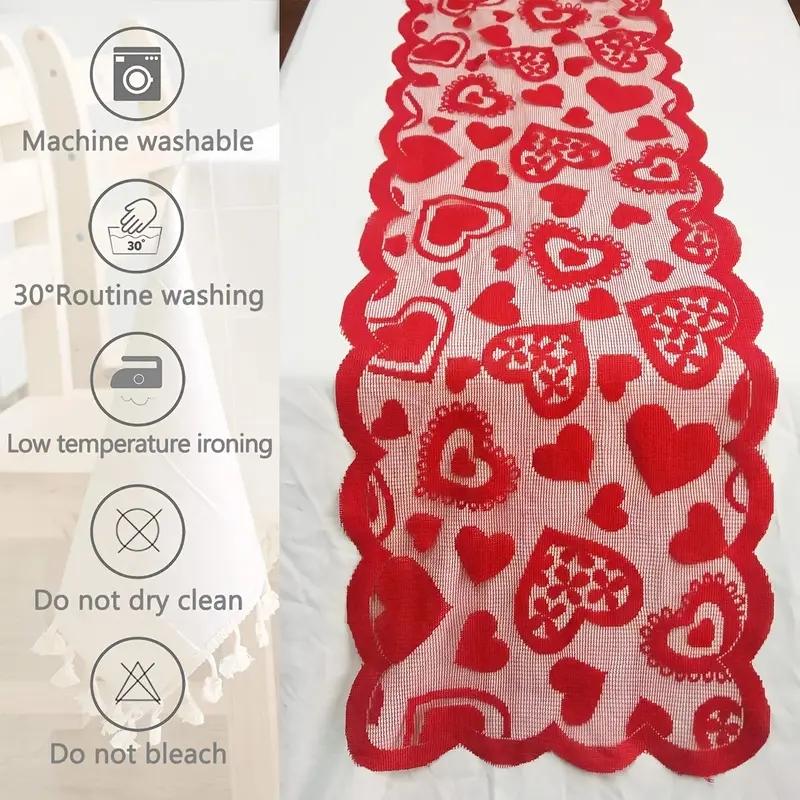 Lace Heart-Shaped Table Runner - 1 Piece, 13x72 Inches