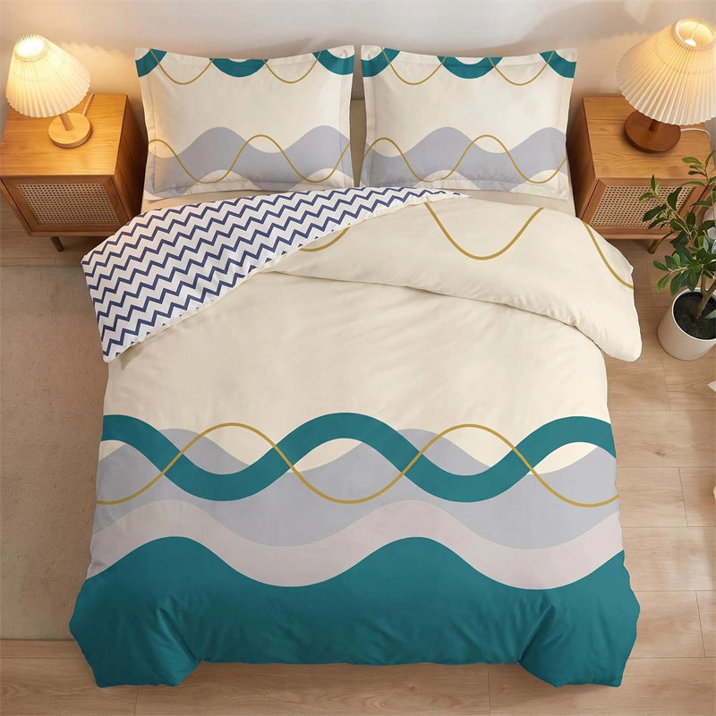 3 Piece Reversible Duvet Cover Set - Heavyweight Microfiber Bedding