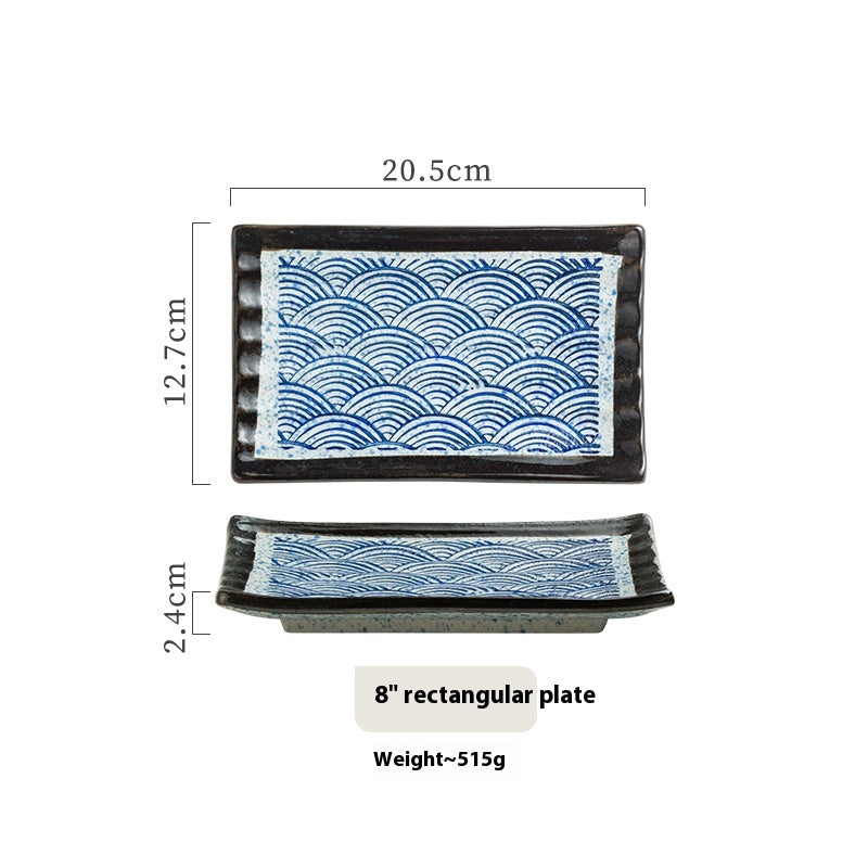 Retro Rectangular Japanese Style Sushi Sashimi Plate - 8 Inch Dinnerware