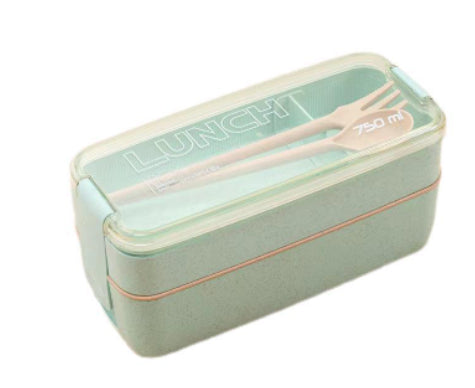 Square Double-Layer Wheat Straw Fiber Lunch Box - 3 Compartments, 900ml