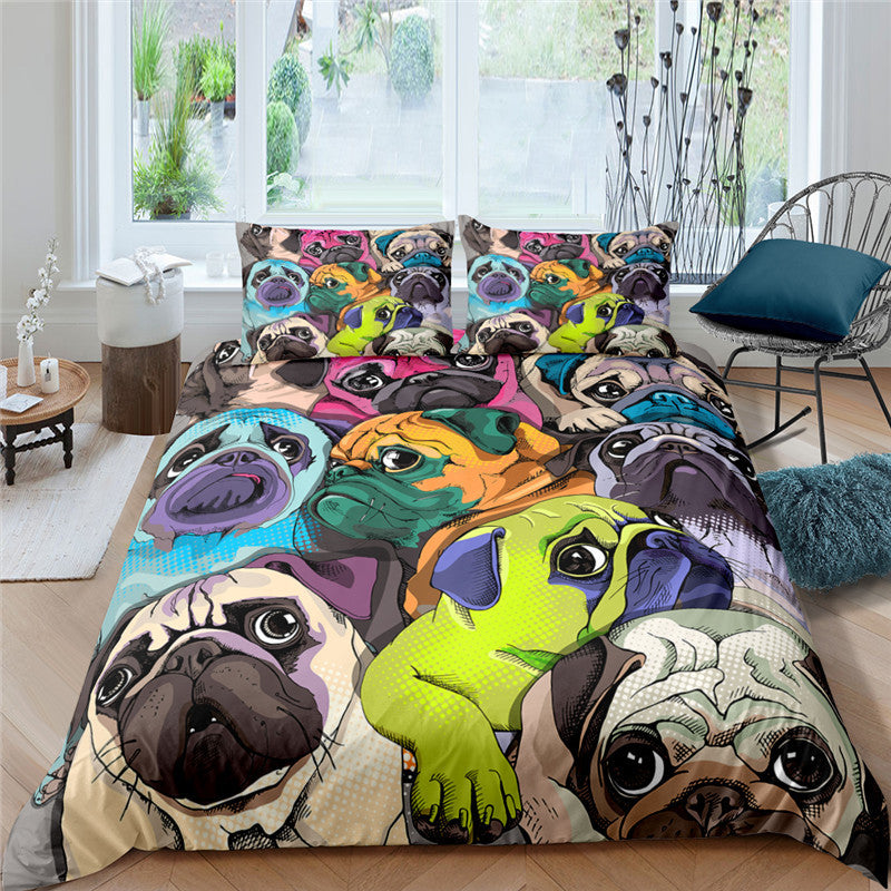 3D Pug Digital Printing Bedding Set - Modern Home Textiles