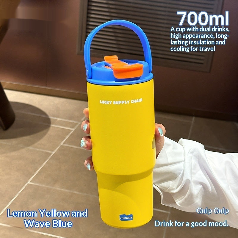 Large Capacity Stainless Steel Water Bottle with Straw - 700ml, Insulated, Durable