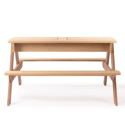 3-in-1 Kids Outdoor Wooden Picnic Table with Umbrella & Sand/Water Kettle