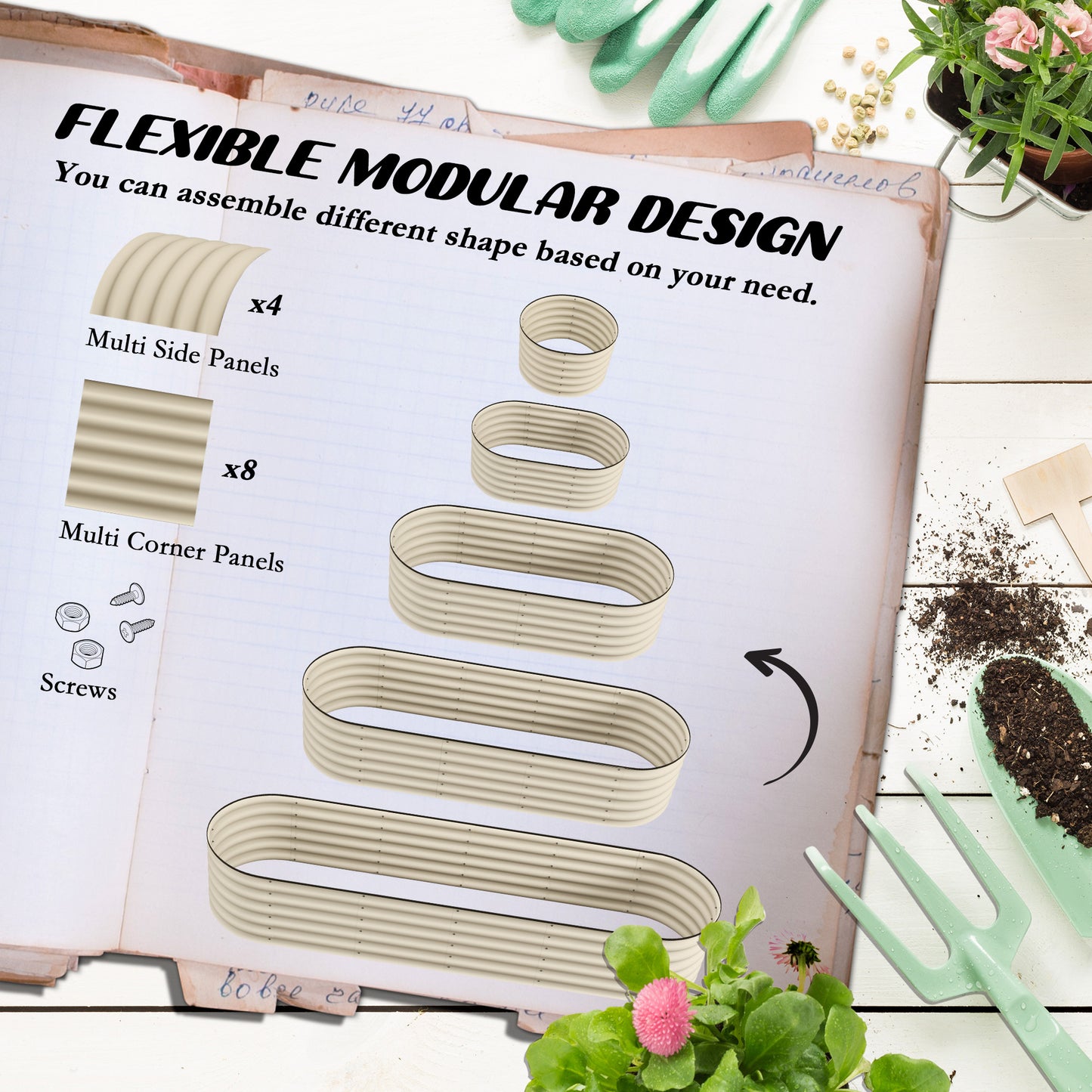 Galvanized Raised Garden Bed Kit - Metal Planter Box with Safety Edging, Cream