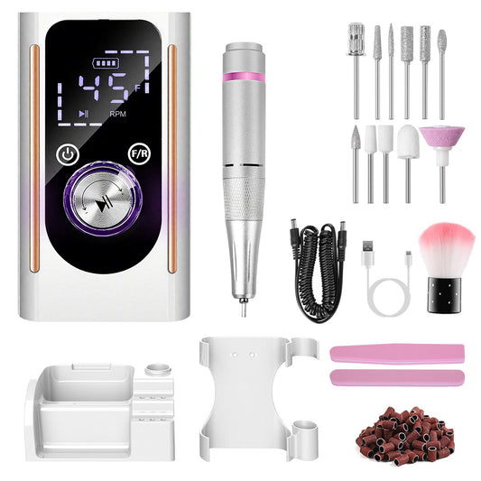 Portable Electric Nail Drill 45000 RPM - Cordless Rechargeable Nail File Kit