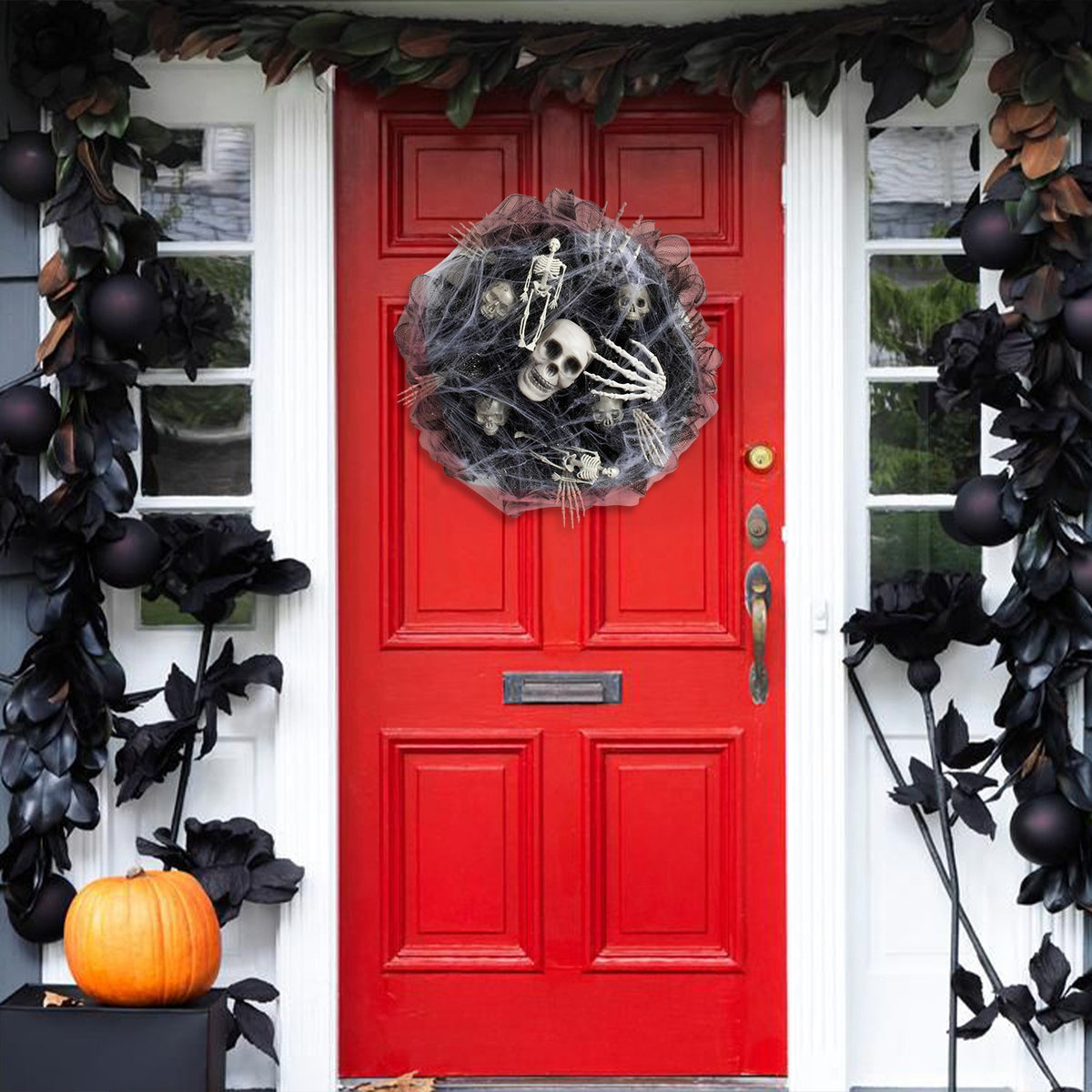 Halloween Mesh Skull Garland - Black Party Decorations for Event & Celebration