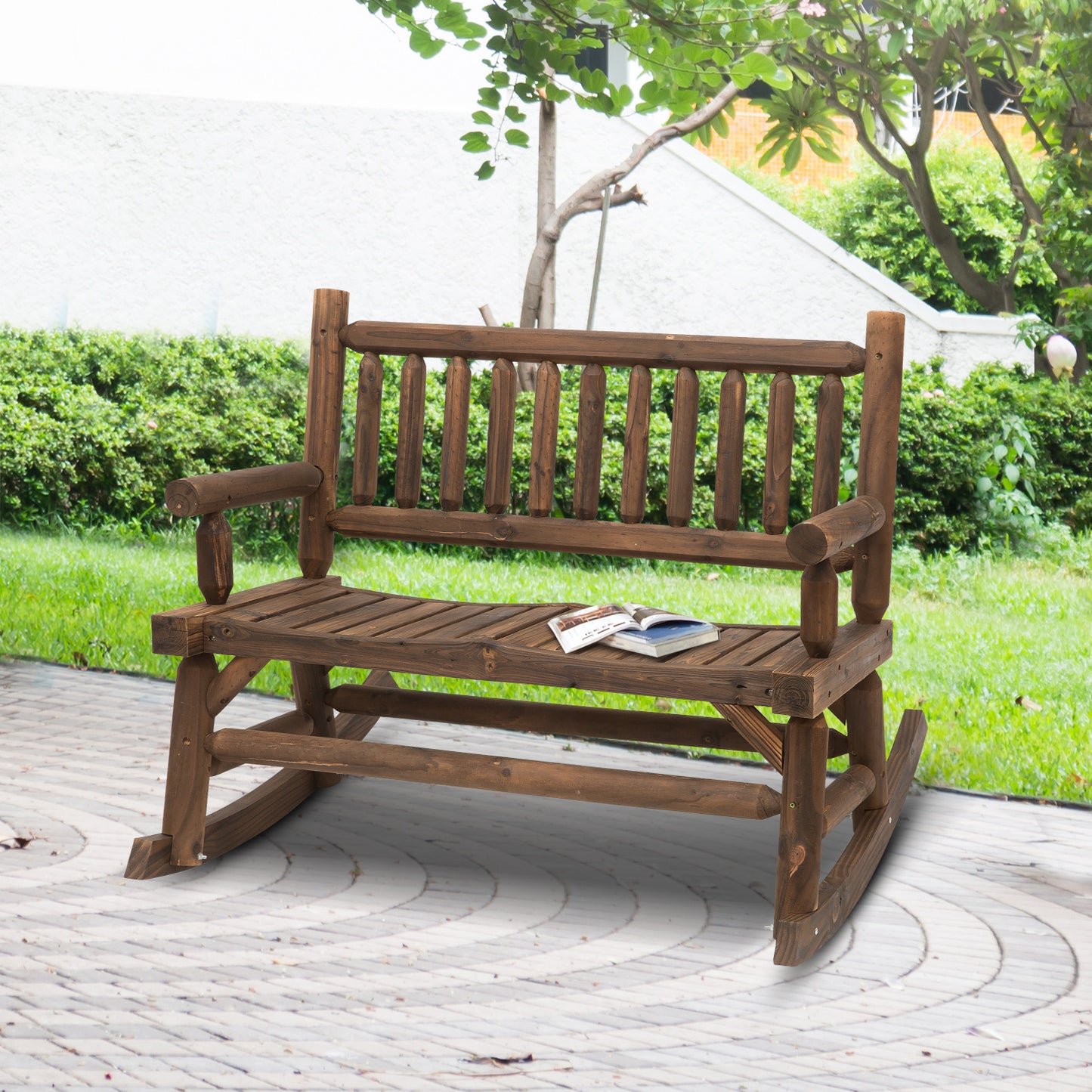 Wood Rocking Chair for Patio - Heavy Duty Loveseat, Walnut