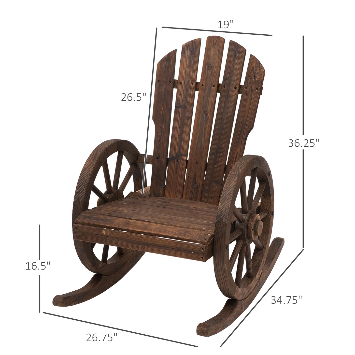 Adirondack Rocking Chair with Wagon Wheel Armrests - Carbonized