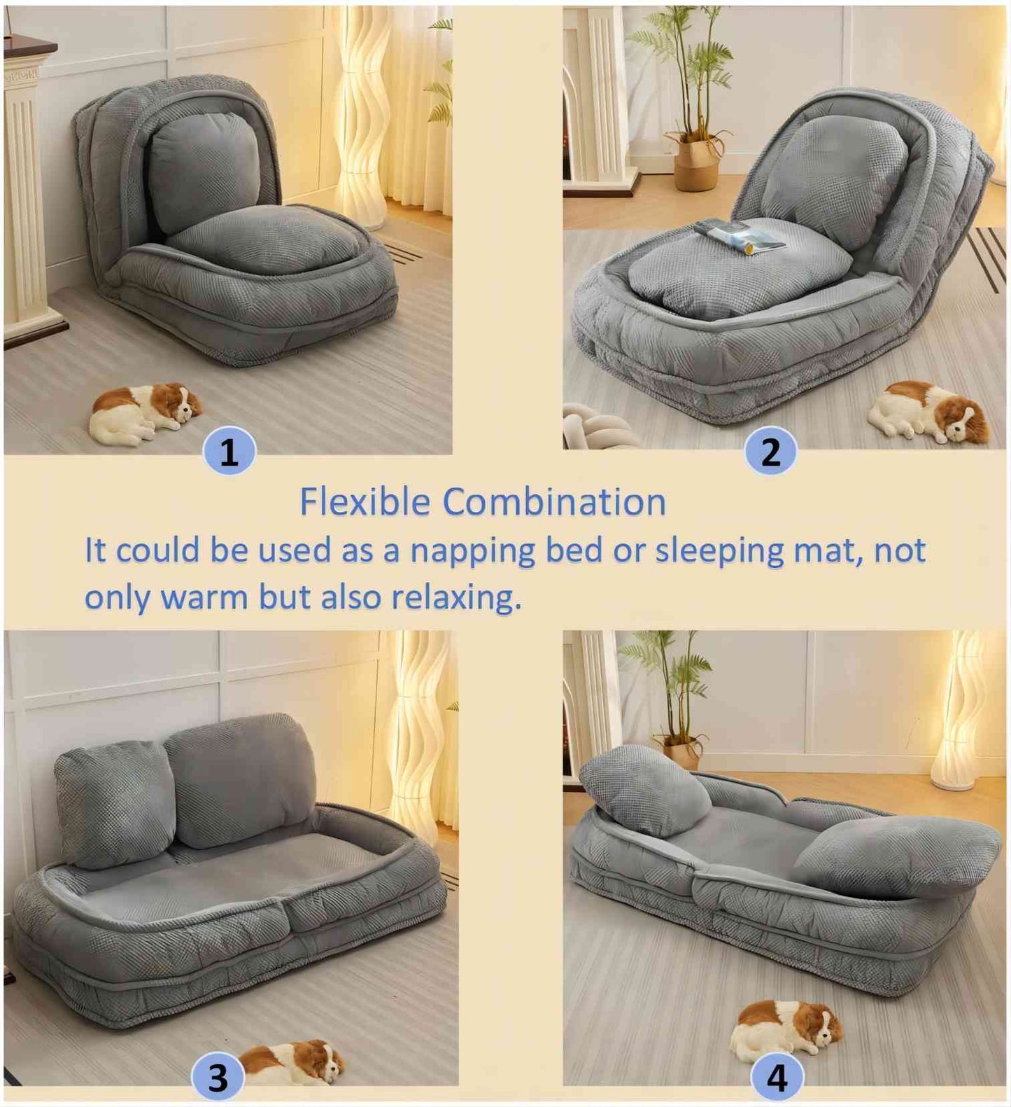 Adjustable Human Dog Bed Lazy Sofa Couch - Space Saving Pet & Baby Lounger, Gray
