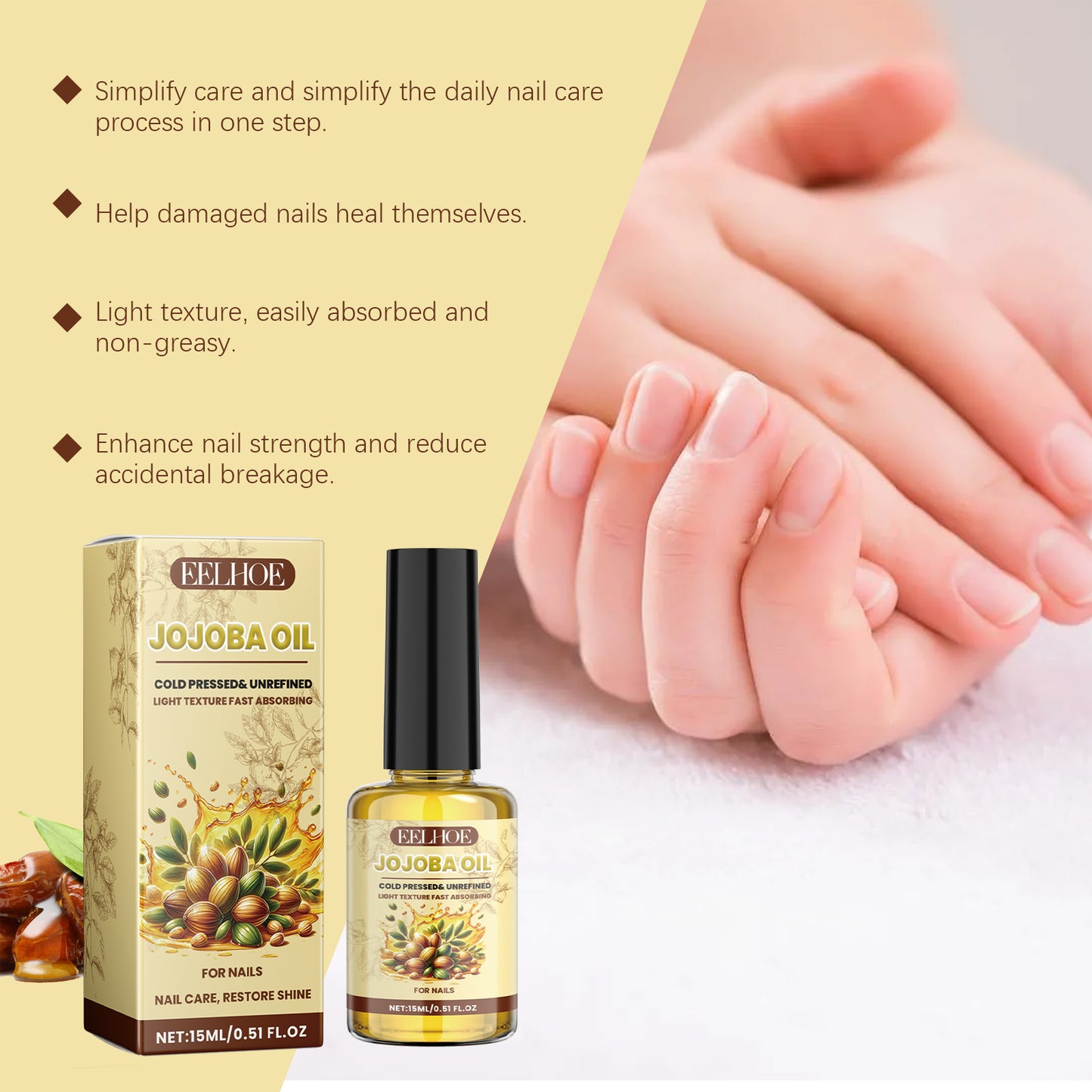 Jojoba Nail Care Oil - Nourishing & Strengthening Cuticle Treatment - 15ml