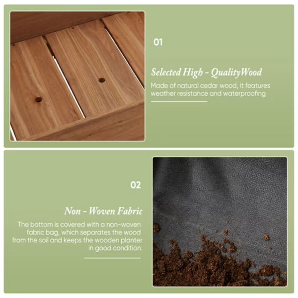 30-Inch Cedar Garden Bed with Drainage & Non-Woven Liner for Outdoor Plants