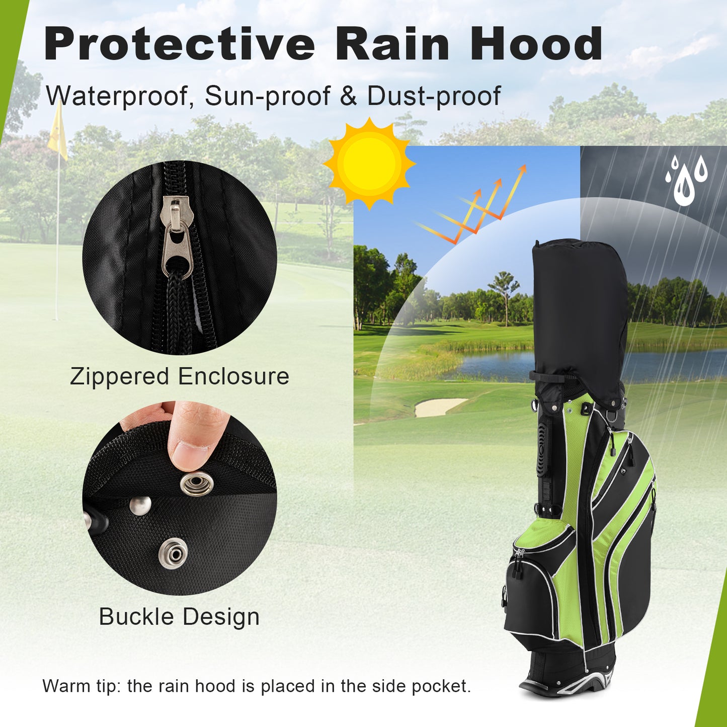 Golf Stand Cart Bag with 6-Way Divider & 8 Pockets - Green