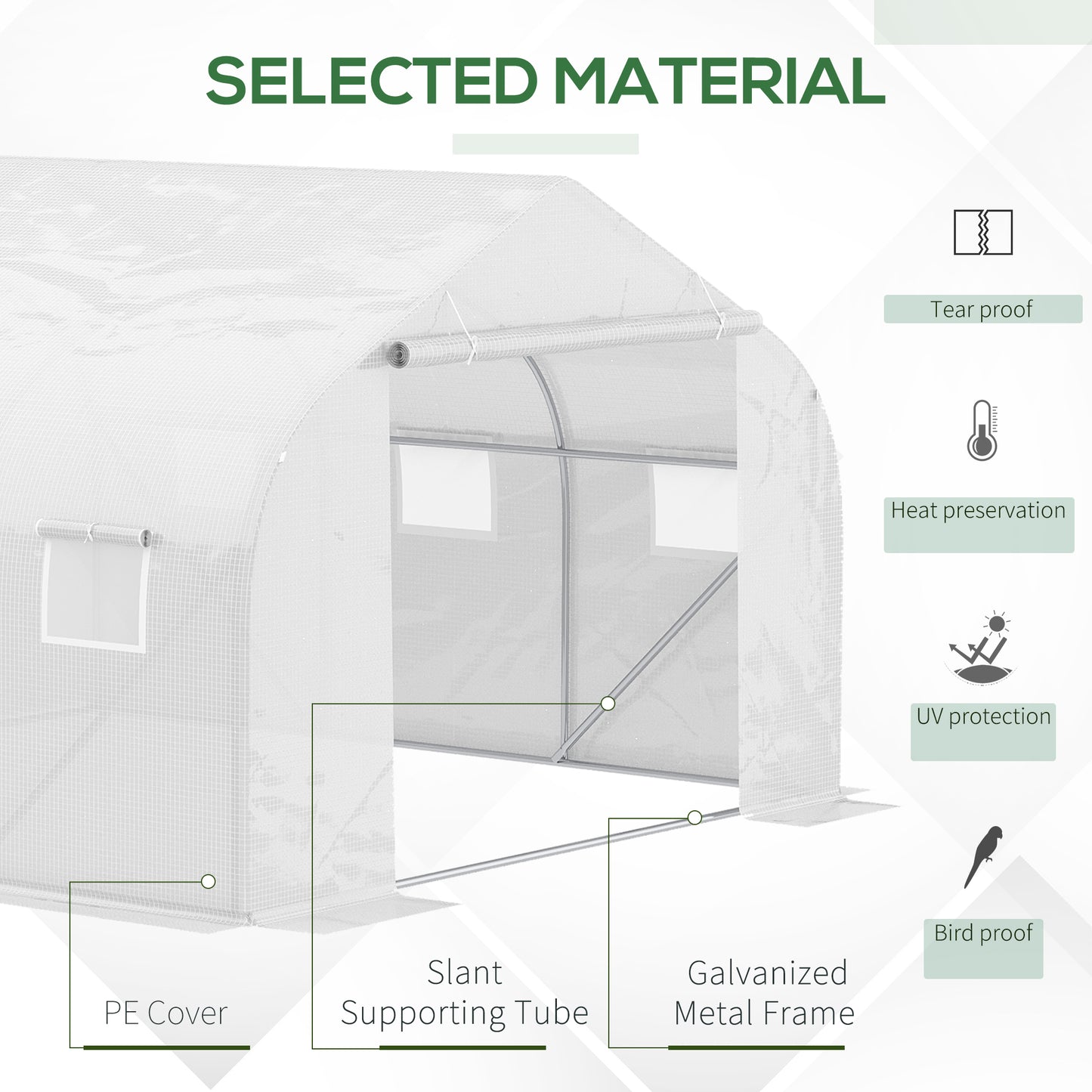 Walk-In Greenhouse with 6 Roll-Up Windows and Zippered Door - White