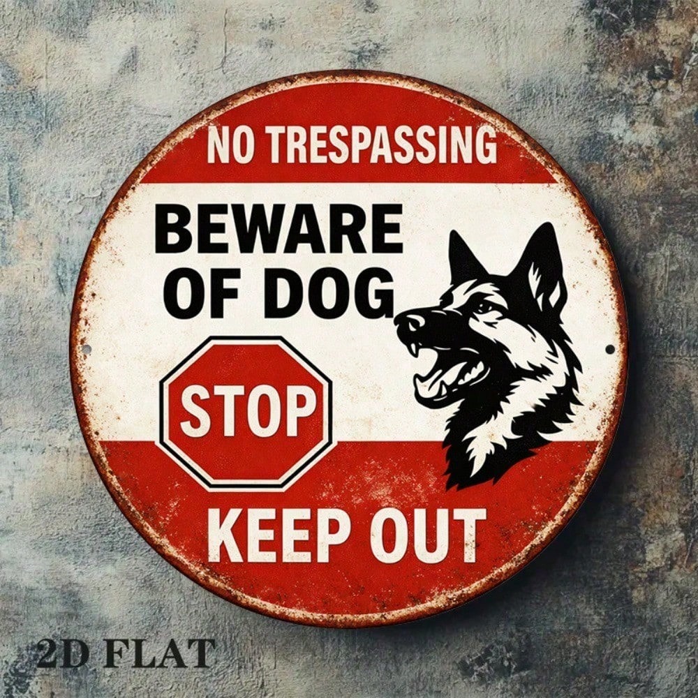 8x8 Inch Vintage Beware of Dog No Trespassing Tin Sign