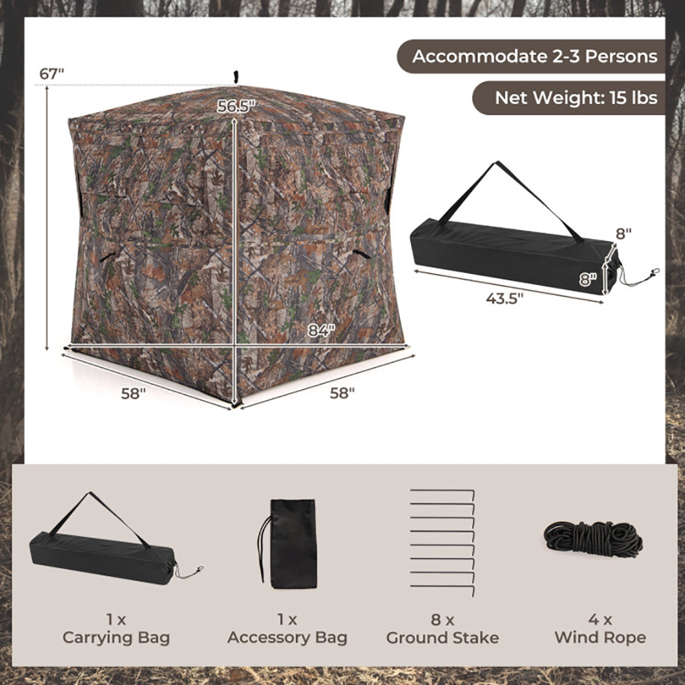 360-Degree One-Way See-Through Hunting Blind for 2-3 Persons - Camouflage