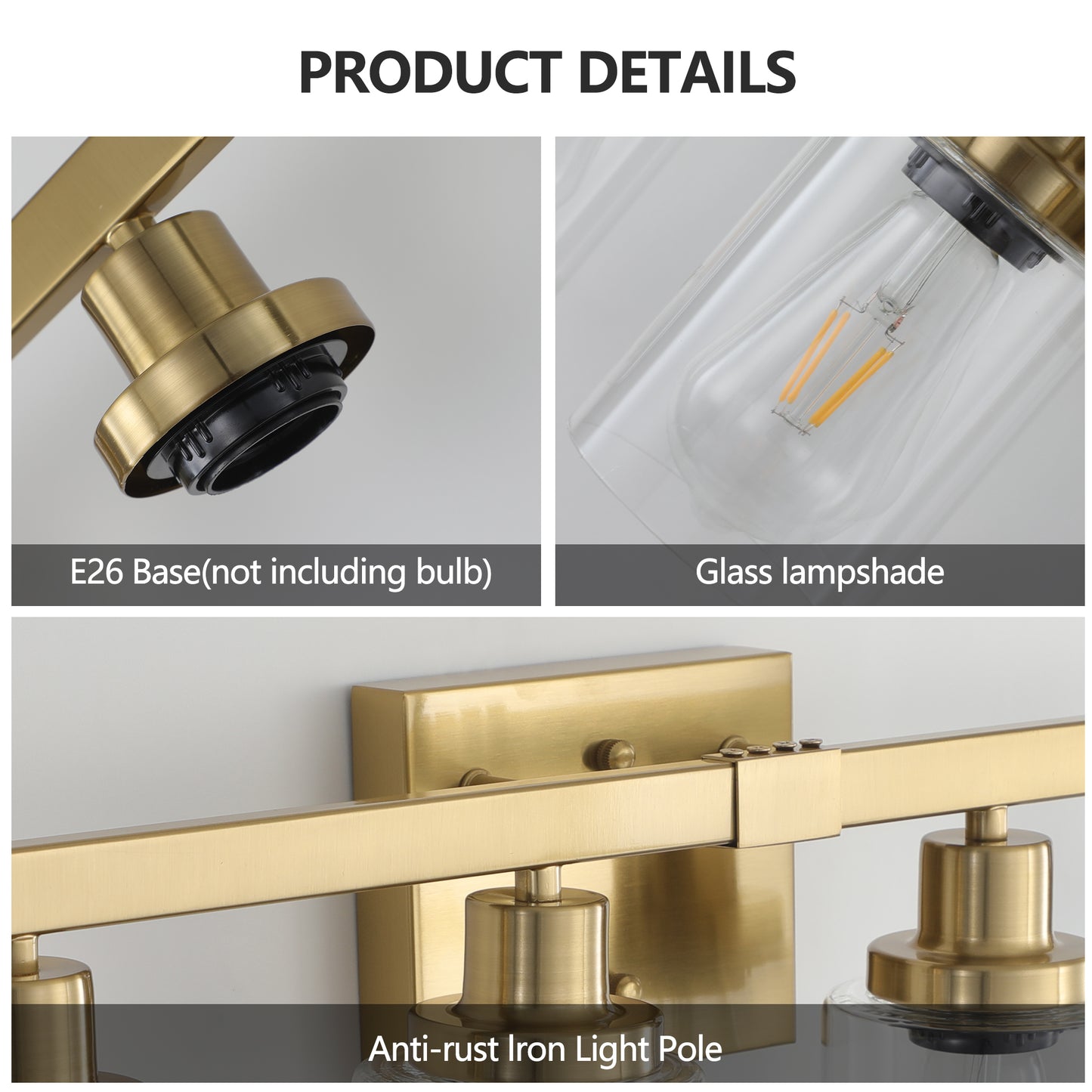 4-Light Golden Vanity Wall Light with Clear Glass Shades