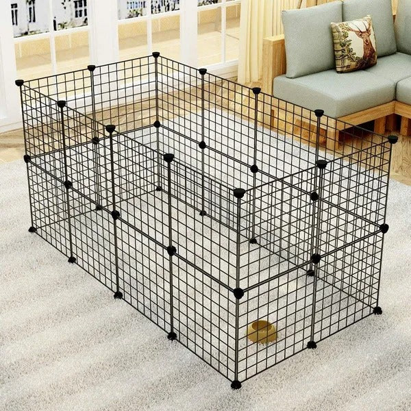 Portable Metal Wire Pet Playpen for Small Animals Black 24pcs Indoor Cage