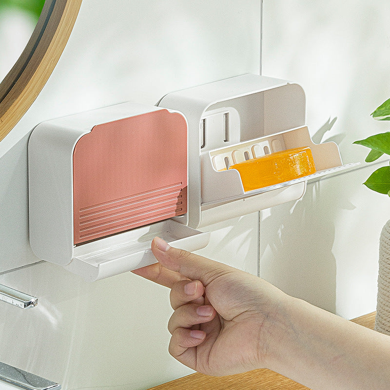 Punch-Free Dustproof Wall-Mounted Cotton Swab Storage Box Bathroom Organizer