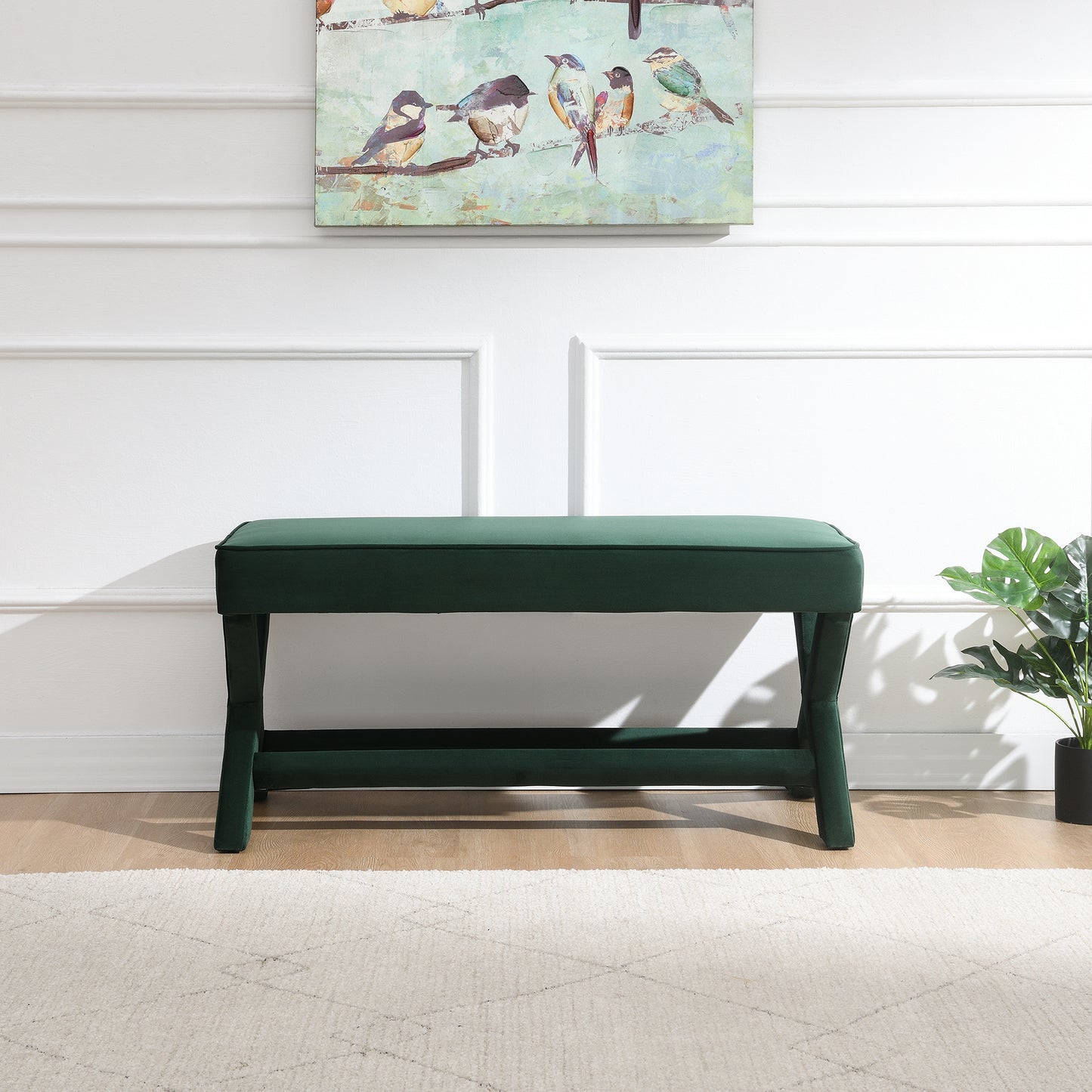 Comfort Double Bench Upholstered In Velvet Fabric,Stool With Stylish