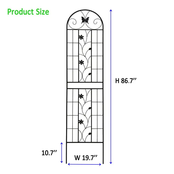Metal Garden Trellis 2 Pack - 86.7" Rustproof Black Support for Climbing Plants