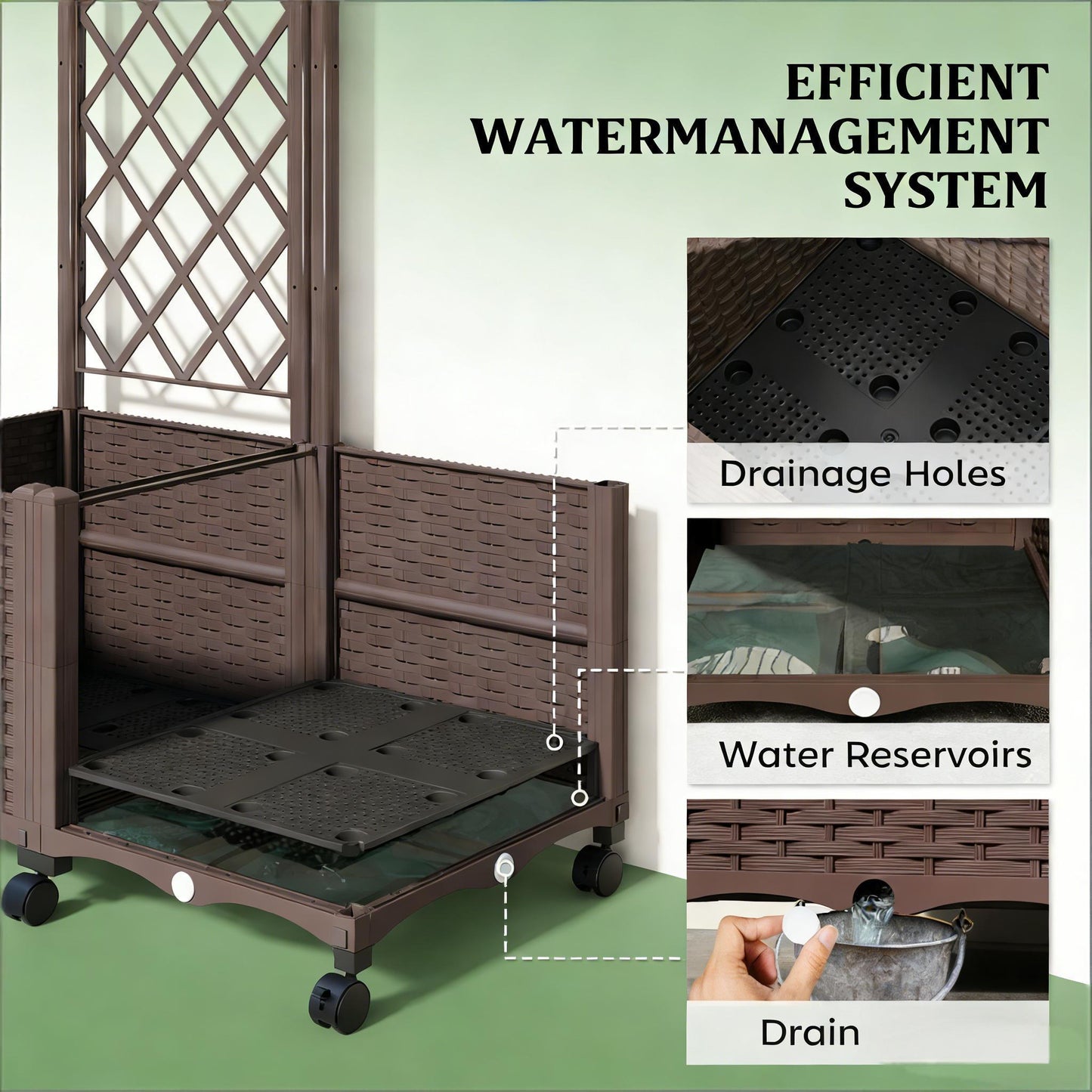 Mobile Raised Garden Planter Box with Trellis - Brown