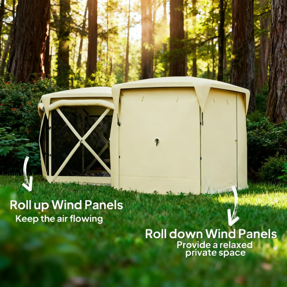 11x11 ft Pop-Up Gazebo Tent with Removable Roof Cover - Beige