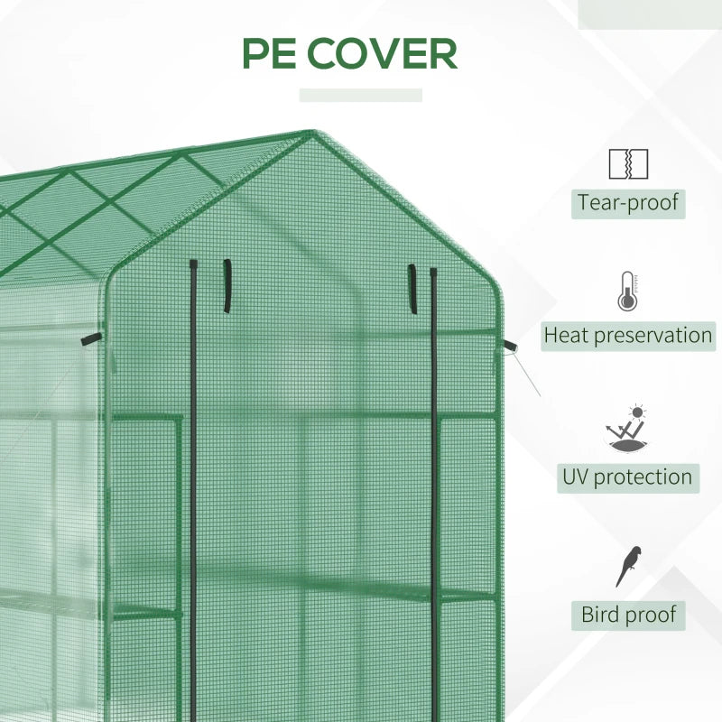Walk-In Greenhouse for Outdoors with Mesh Door & Windows - 18 Shelves, UV Protection, Plant Labels, Green
