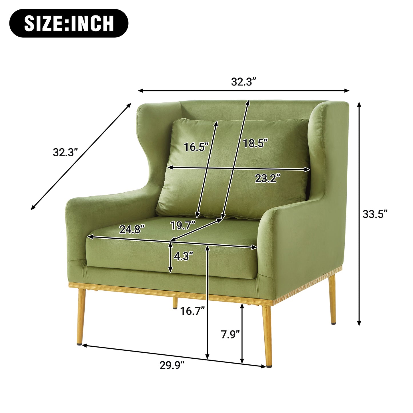 Modern Velvet Accent Chair - Green Armchair for Living Room