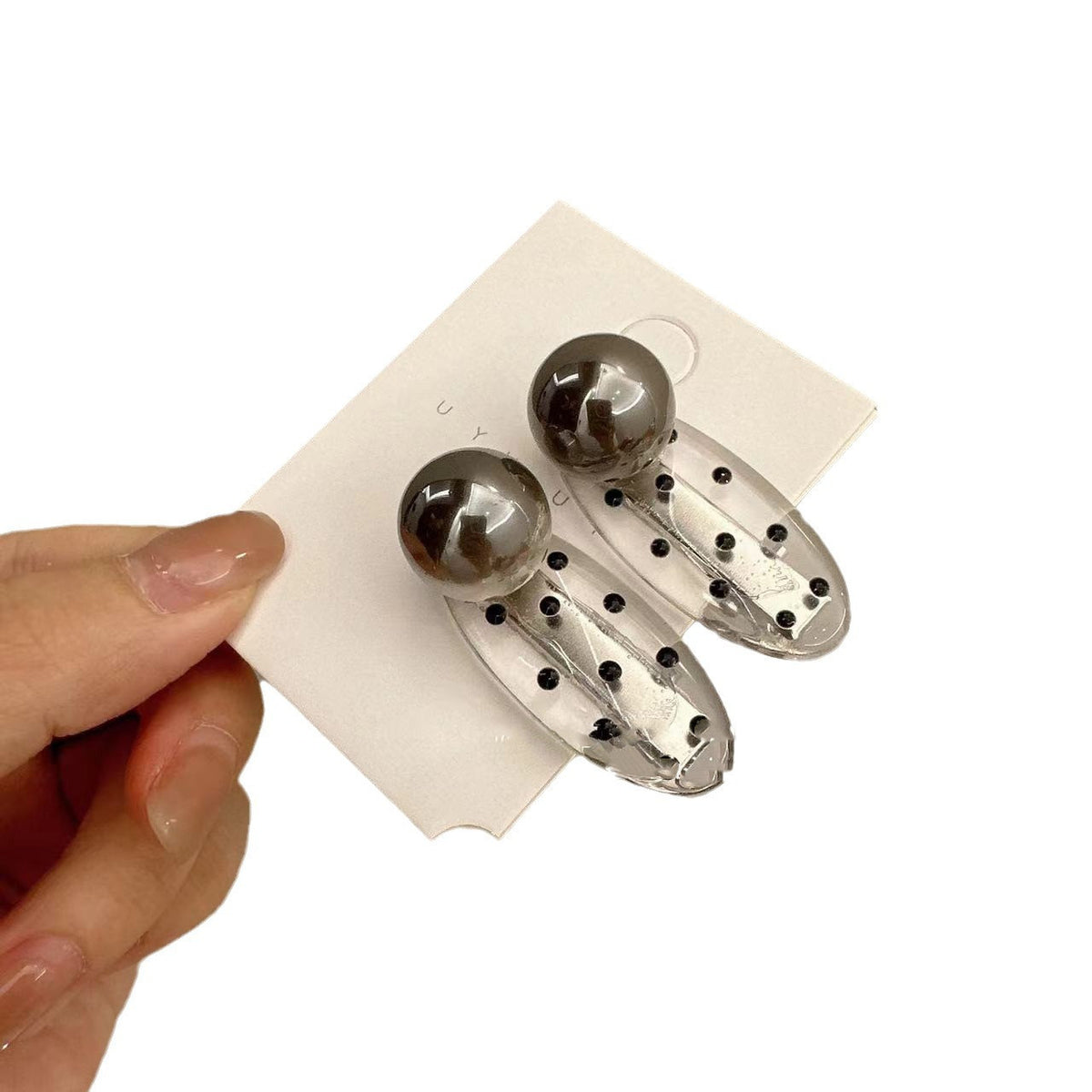 Gray Pearl Oval Barrettes - Hair Clips for Women