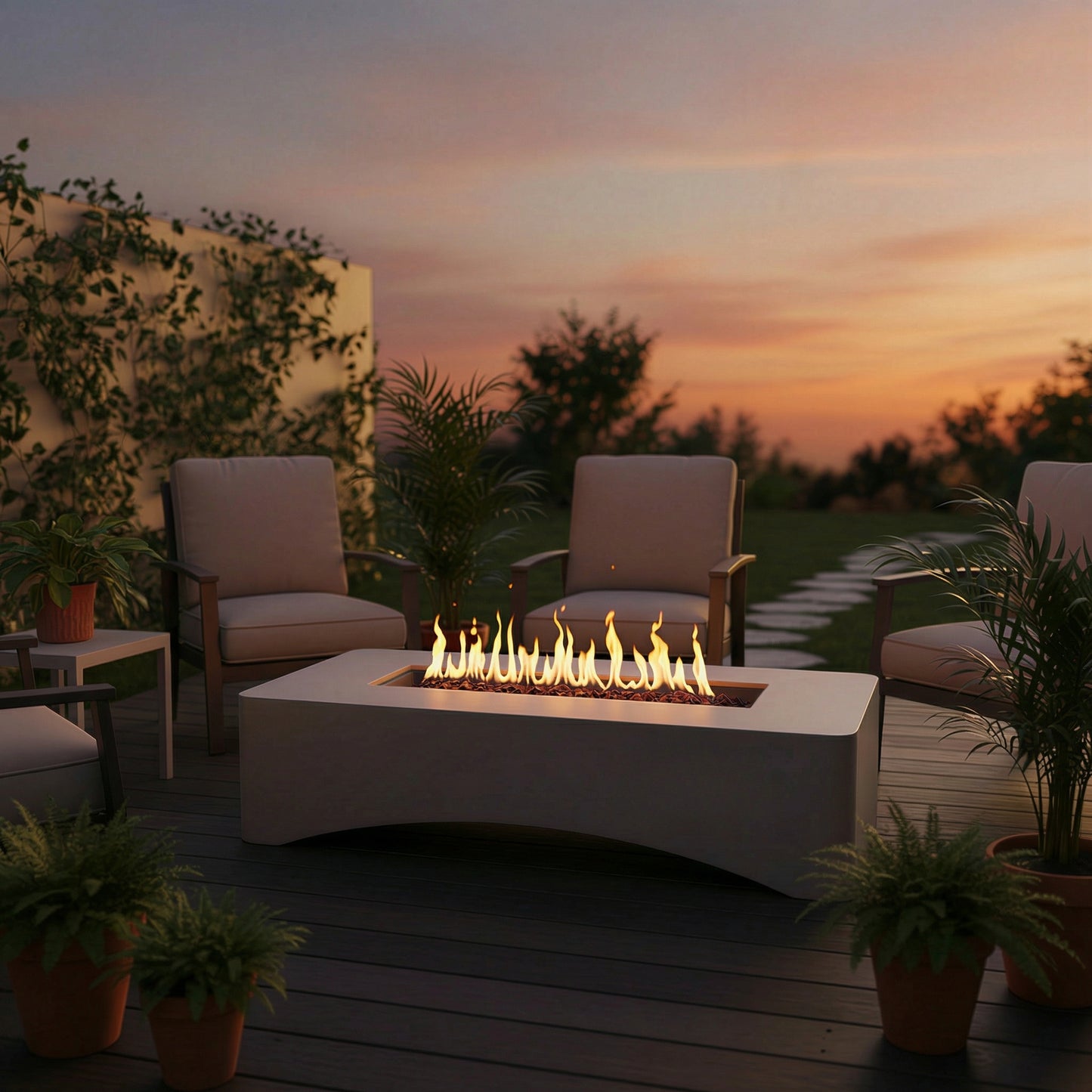 56 Propane Fire Pit Table Rectangular Outdoor Gas 50000 BTU Modern
