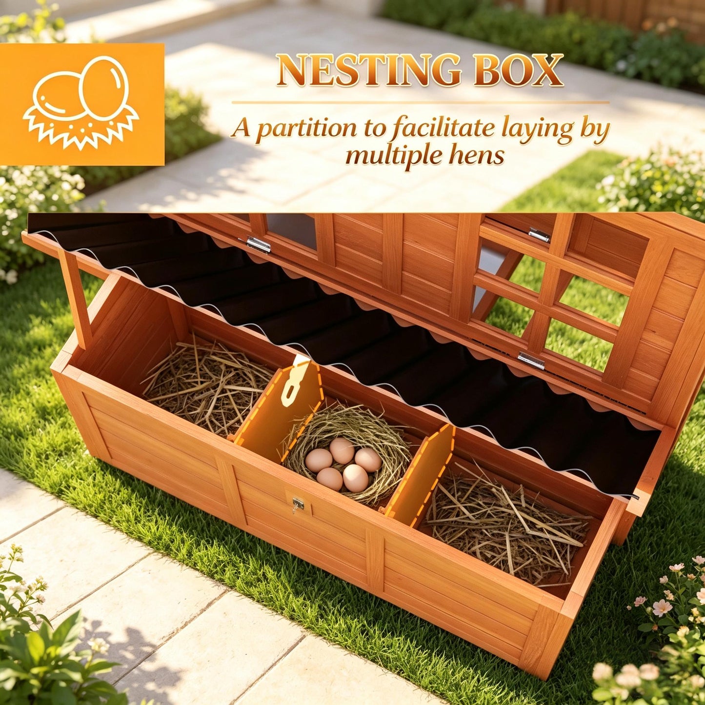 Wooden Chicken Coop with Nesting Box & Pull-Out Tray - Orange
