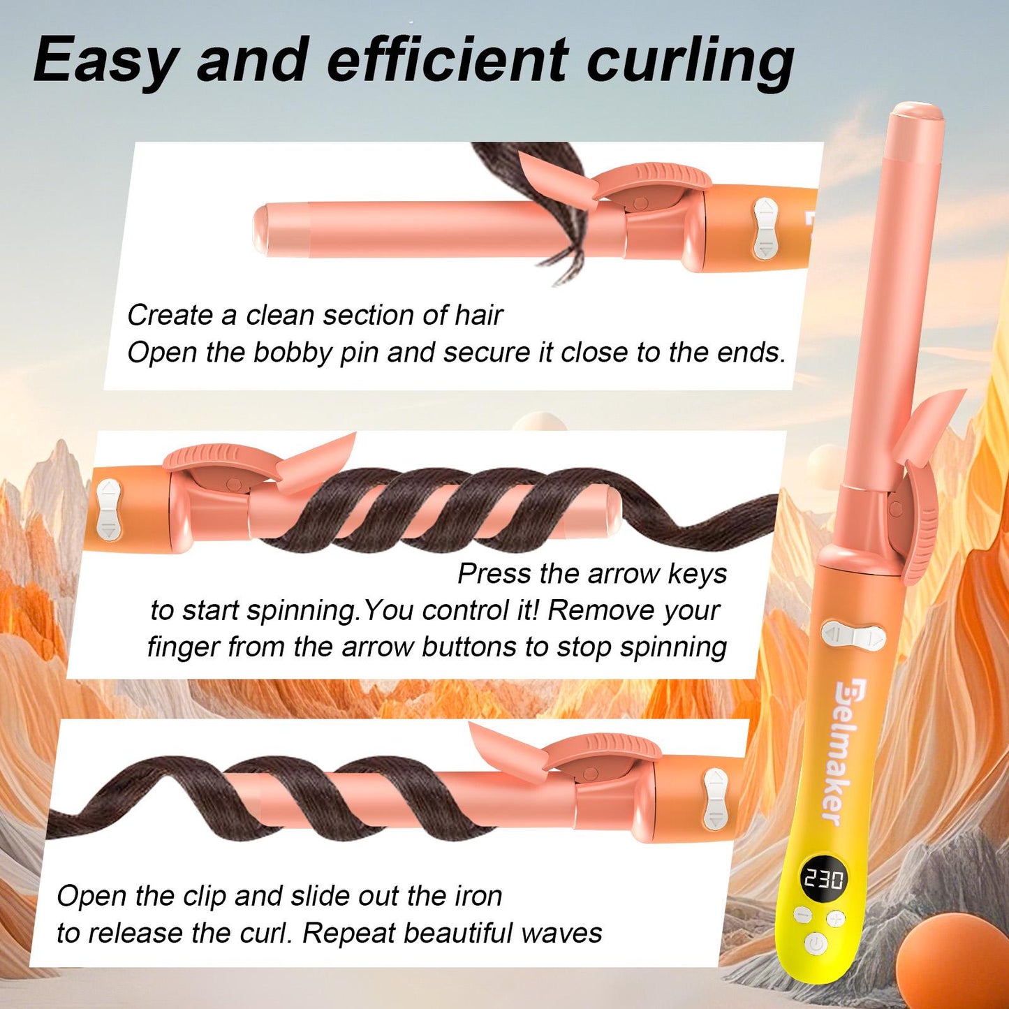 Rotating Ceramic Curling Iron - 1-Inch Barrel with Auto Shut-Off