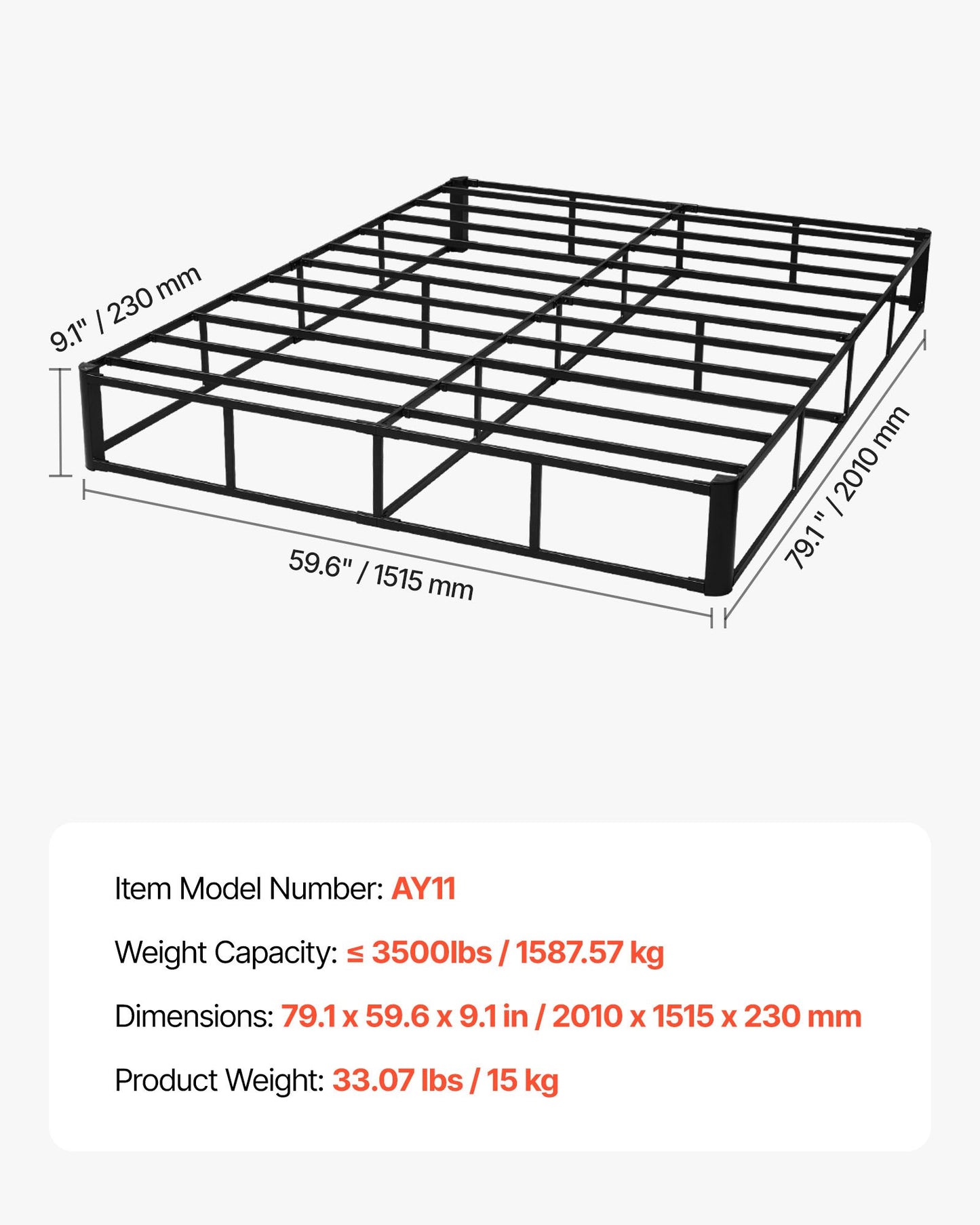 Queen Size Bed Frame with Washable Fabric Cover - Heavy Duty Metal Support
