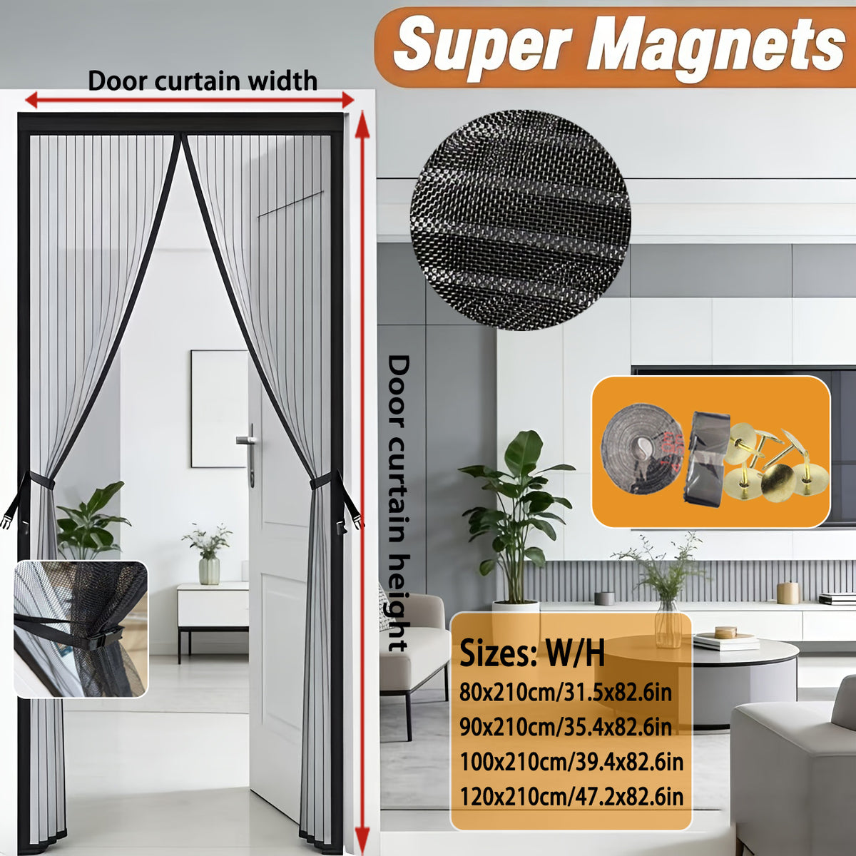 Magnetic Mosquito Screen Door - Diamond Mesh, No Drilling, Breathable Insect-proof Mesh
