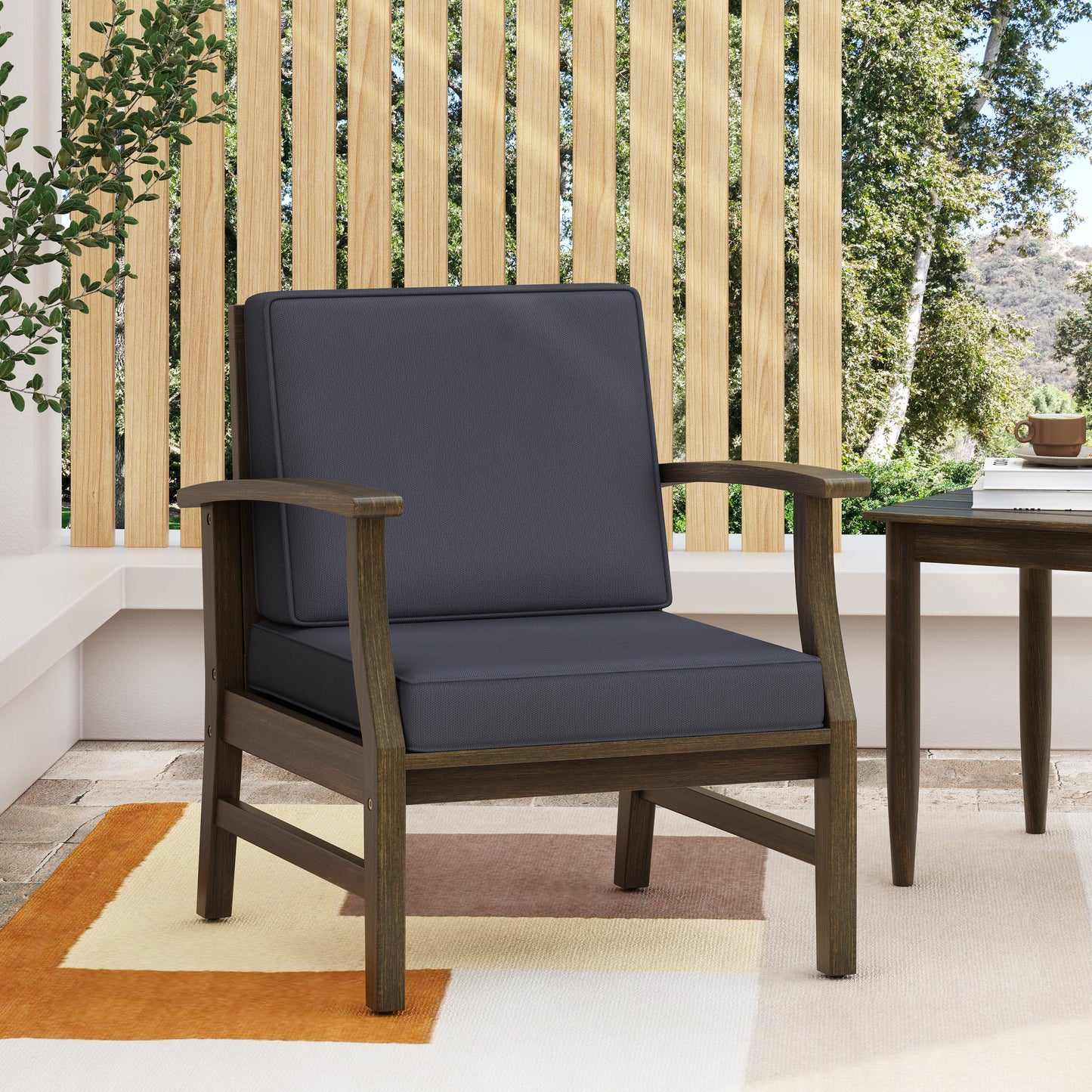 Acacia Wood Club Chair - Dark Grey, Modern Design