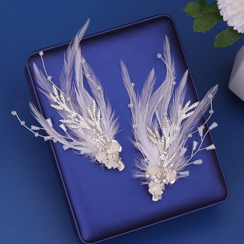 Feather Pearl Hairpin Hair Clip - White