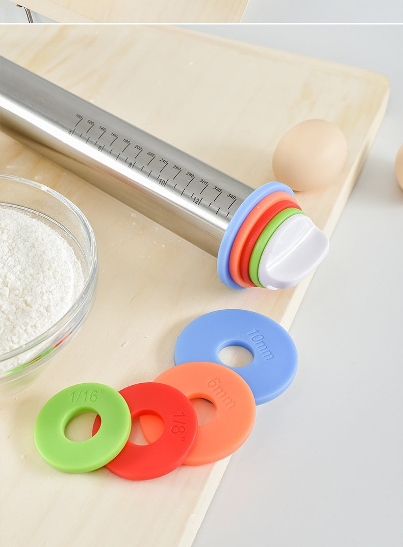 Stainless Steel Adjustable Thickness Rolling Pin for Kitchen Baking