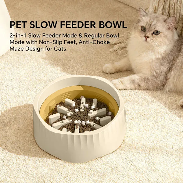 Large Plastic Cat Slow Feeder Bowl with Switchable Fast & Slow Mode - Non-Slip, Easy Clean