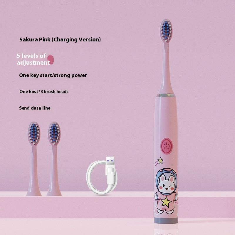 Electric Cartoon Soft Bristle Rechargeable Waterproof Toothbrush with 3 Brush Heads