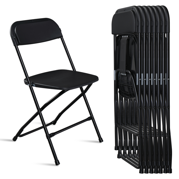 6-Pack Folding Plastic Garden Chairs - Heavy-Duty, Black