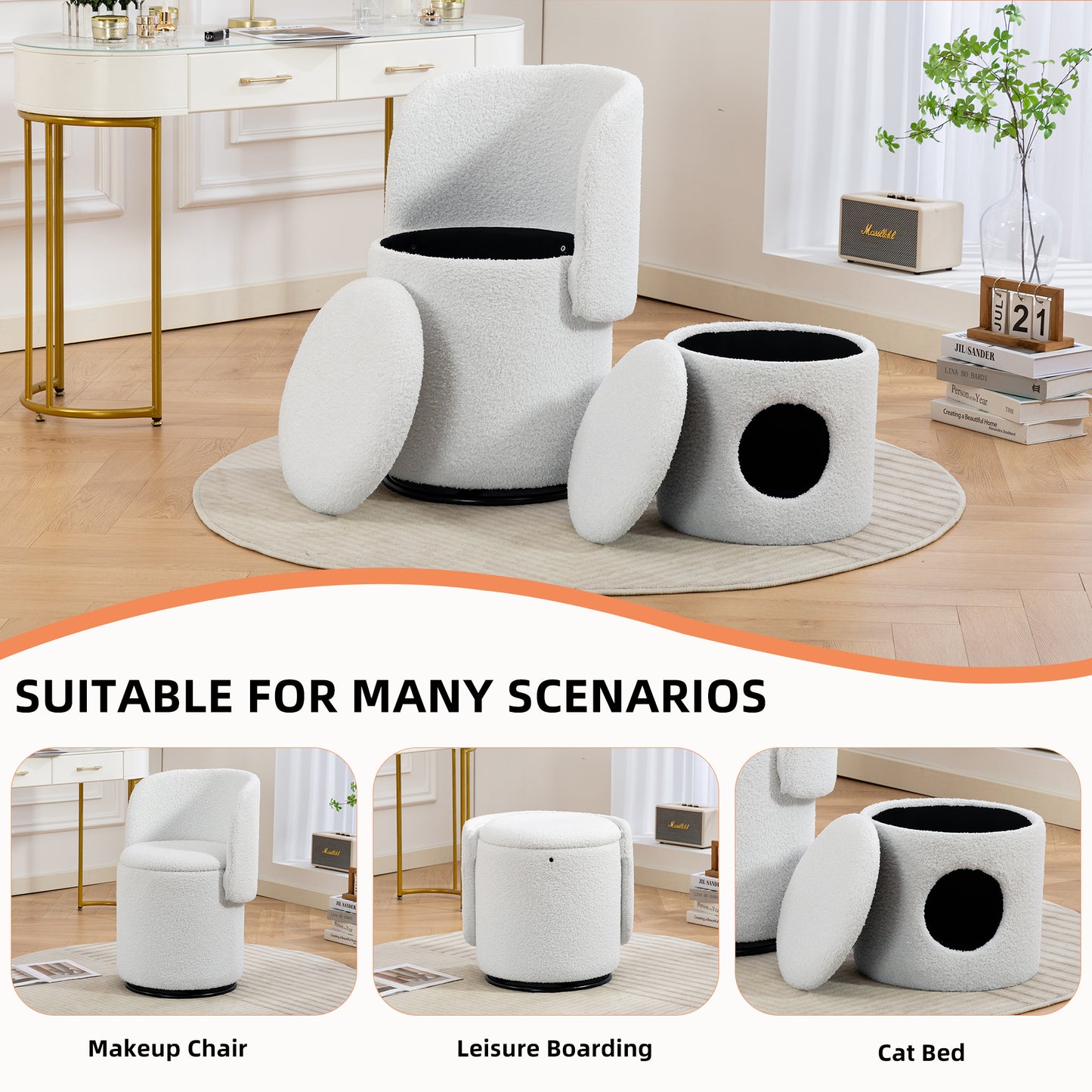 Stylish Upholstered Barrel Chair 360 Swivel Vanity Stool For Bedroom