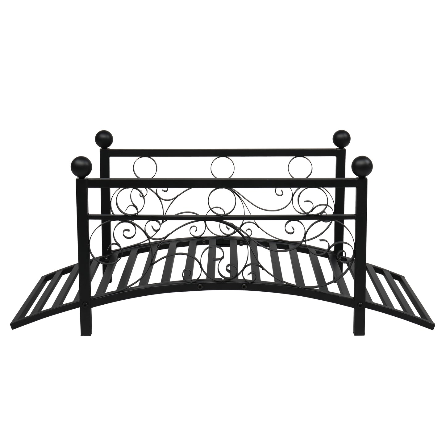 Metal Garden Bridge Outdoor Patio Pond Bridge with Powder-Coated Finish and Security Guardrail - Black