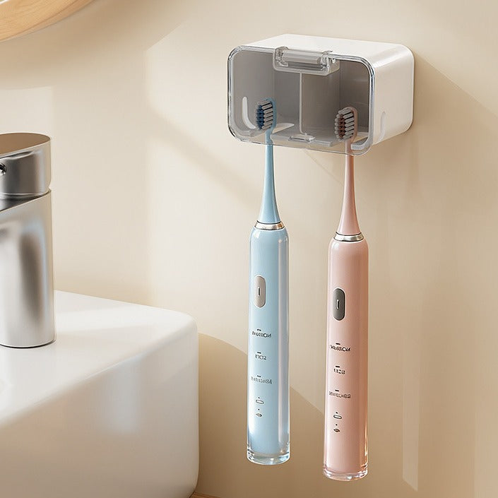 Wall Mounted Toothbrush Holder No Drill Waterproof Dustproof Bathroom Storage