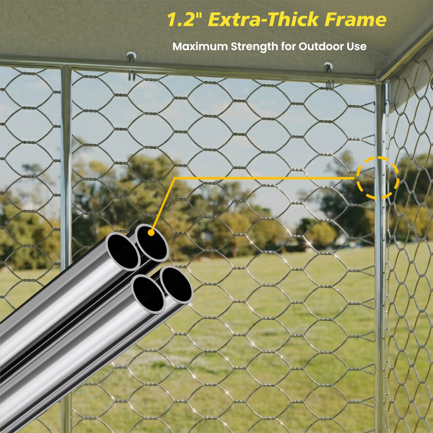 Large Outdoor Dog Kennel with Canopy - Heavy Duty Galvanized Steel Frame, Waterproof Cover, All-Weather Escape-Proof Pet Pen for Large Dogs