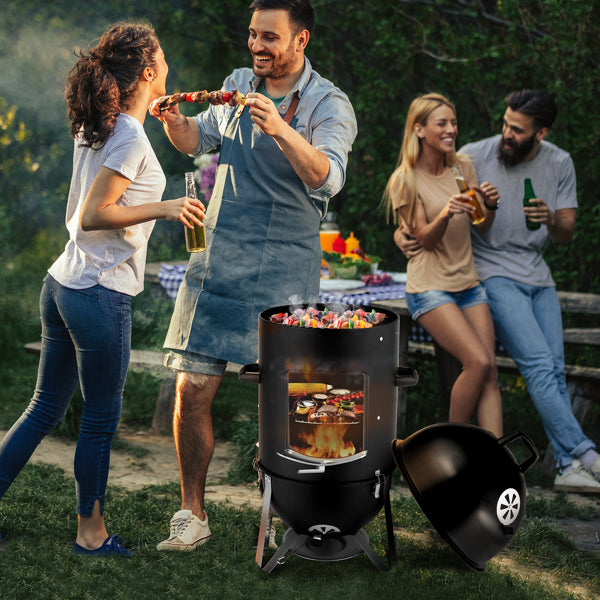 Heavy Duty Vertical Steel Charcoal Smoker - Multi-Layer Outdoor BBQ Grill