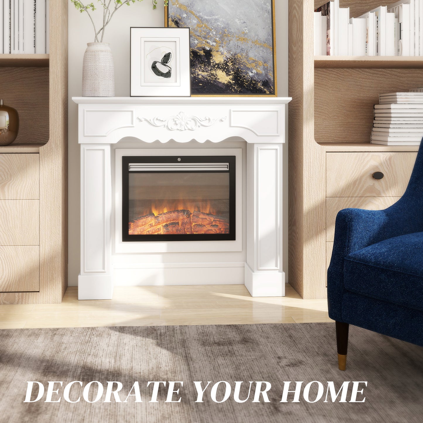 White Baroque Fireplace Mantel Surround for Electric Fireplaces - 43.3 Inch Wide